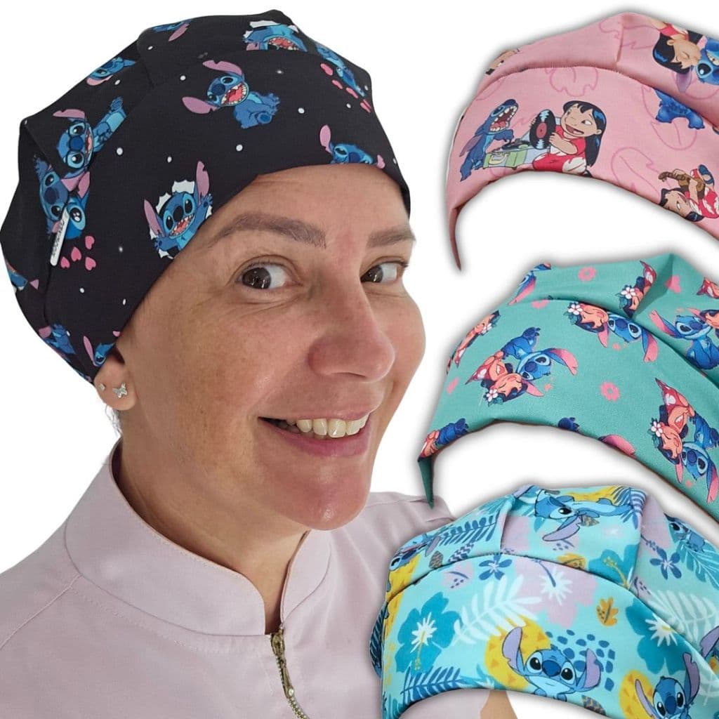 Touca Feminina Gorro Cirurgico Cozinha com elástico confortável Lilo e Stitch