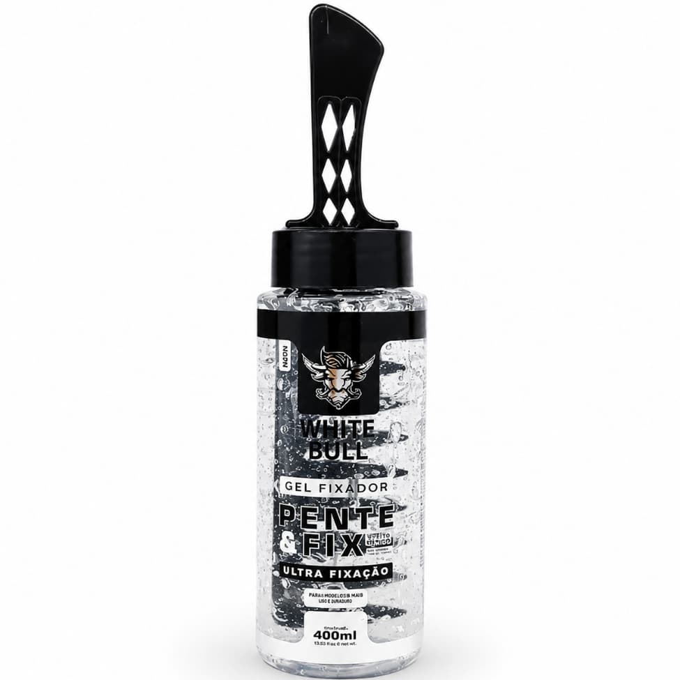 Gel Pente & Fix White Bull 400ml – Gel Fixador Incolor com Pente Integrado Prático