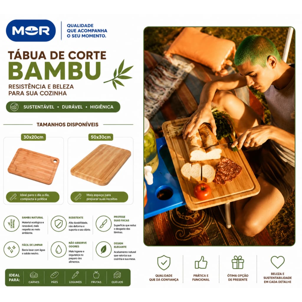 Tábua de Corte Bambu moR 50x30cm e 30x20cm com Canaleta para Carnes Churrasco Legumes Frutas | ENVIO RÁPIDO