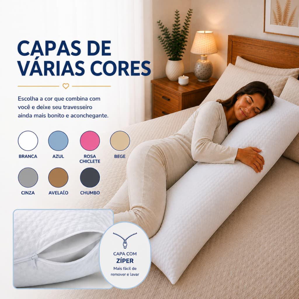 Fronha Capa Travesseiro De Corpo 1,30x40cm Micropercal Antialérgica Com Zíper