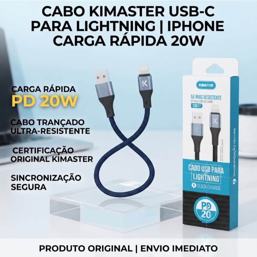 Cabo Kimaster USB para Lightning iPhone Carga Rápida Original