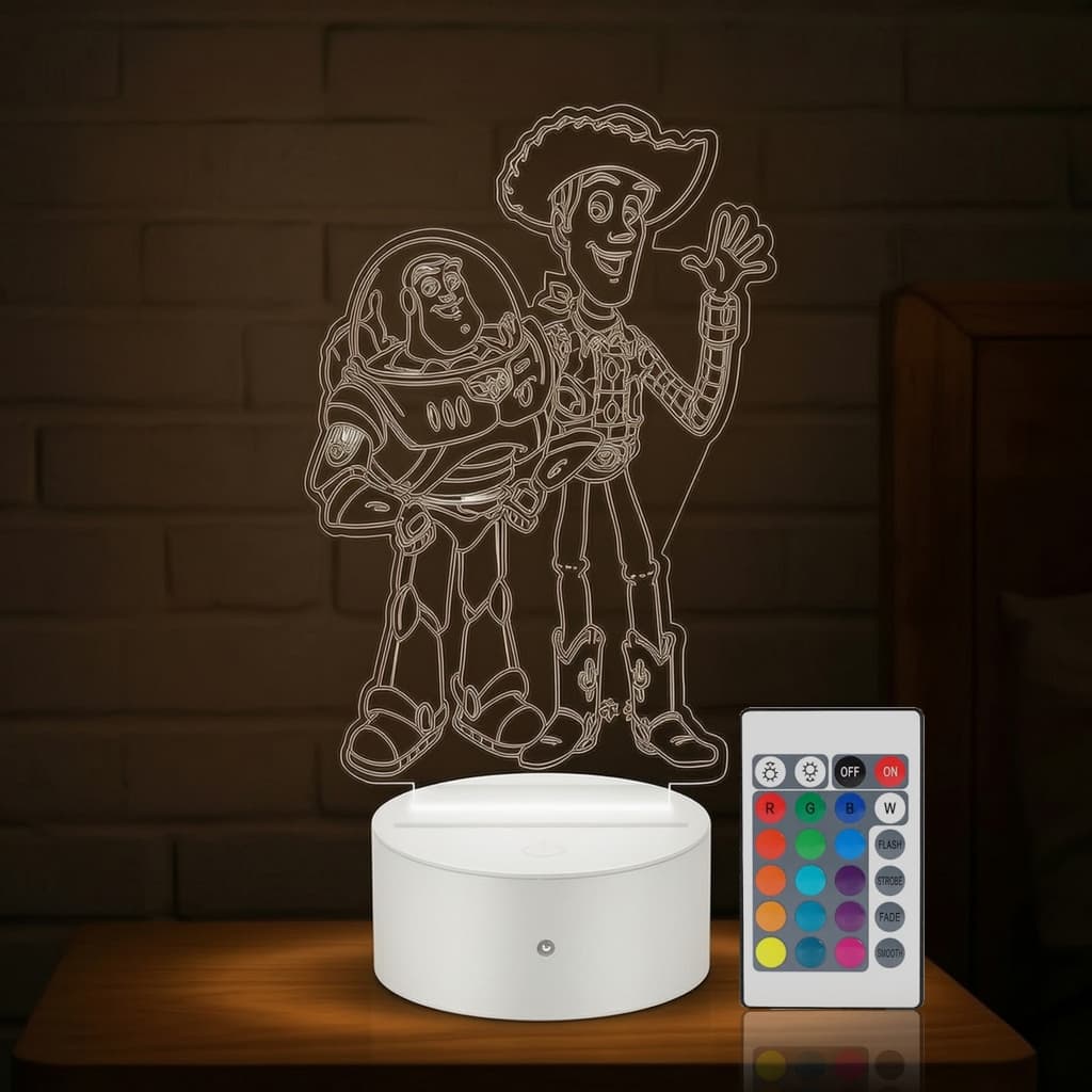 Luminária Led 3D Abajur | Toy Story Woody Buzz 2 Multicores