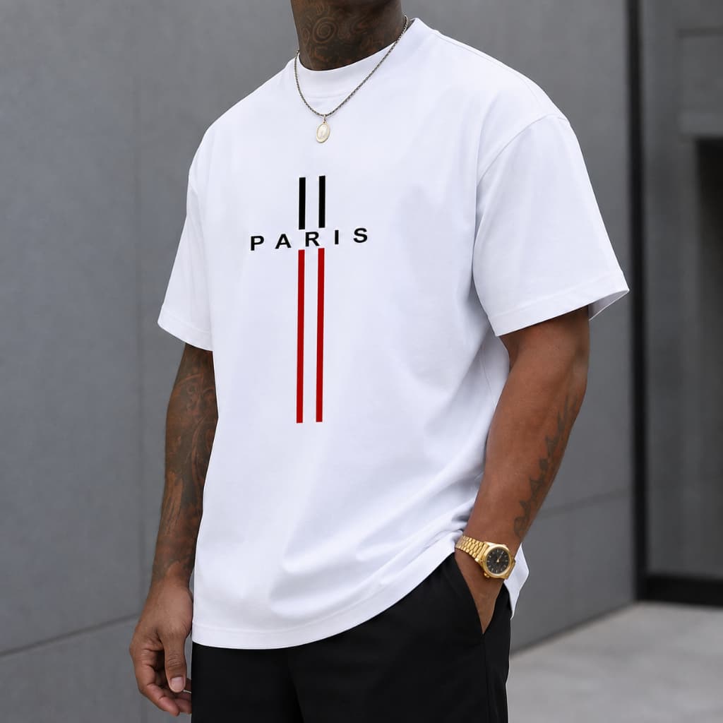 Camiseta Masculina Oversized Estampa Paris Camiseta 100% Algodão Camiseta Básica Paris vertical