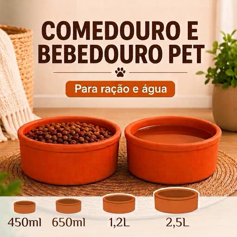 Bebedouro Comedouro Pet Cachorro,Gato Pote Barro Cerâmica para ração