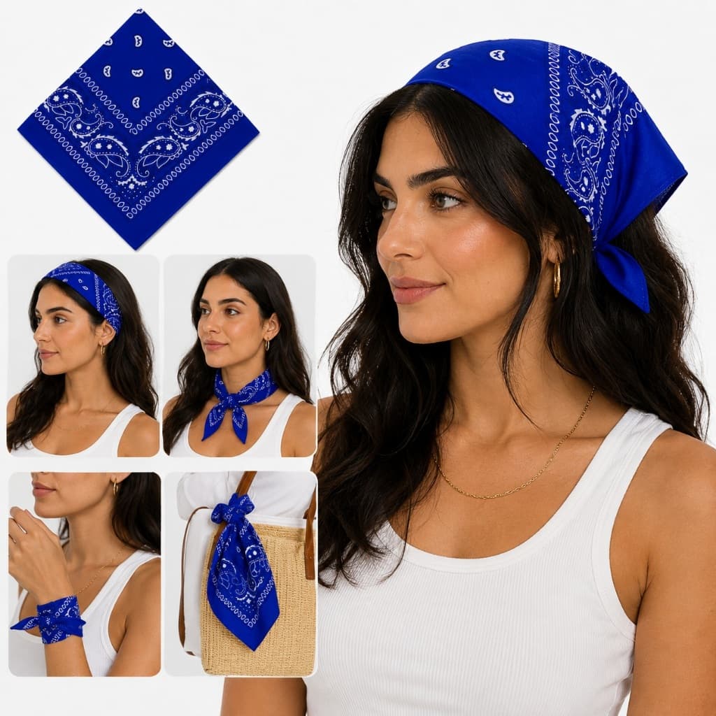 Bandana Azul Royal Bic Lenço Estampado Moda Rock Máscara