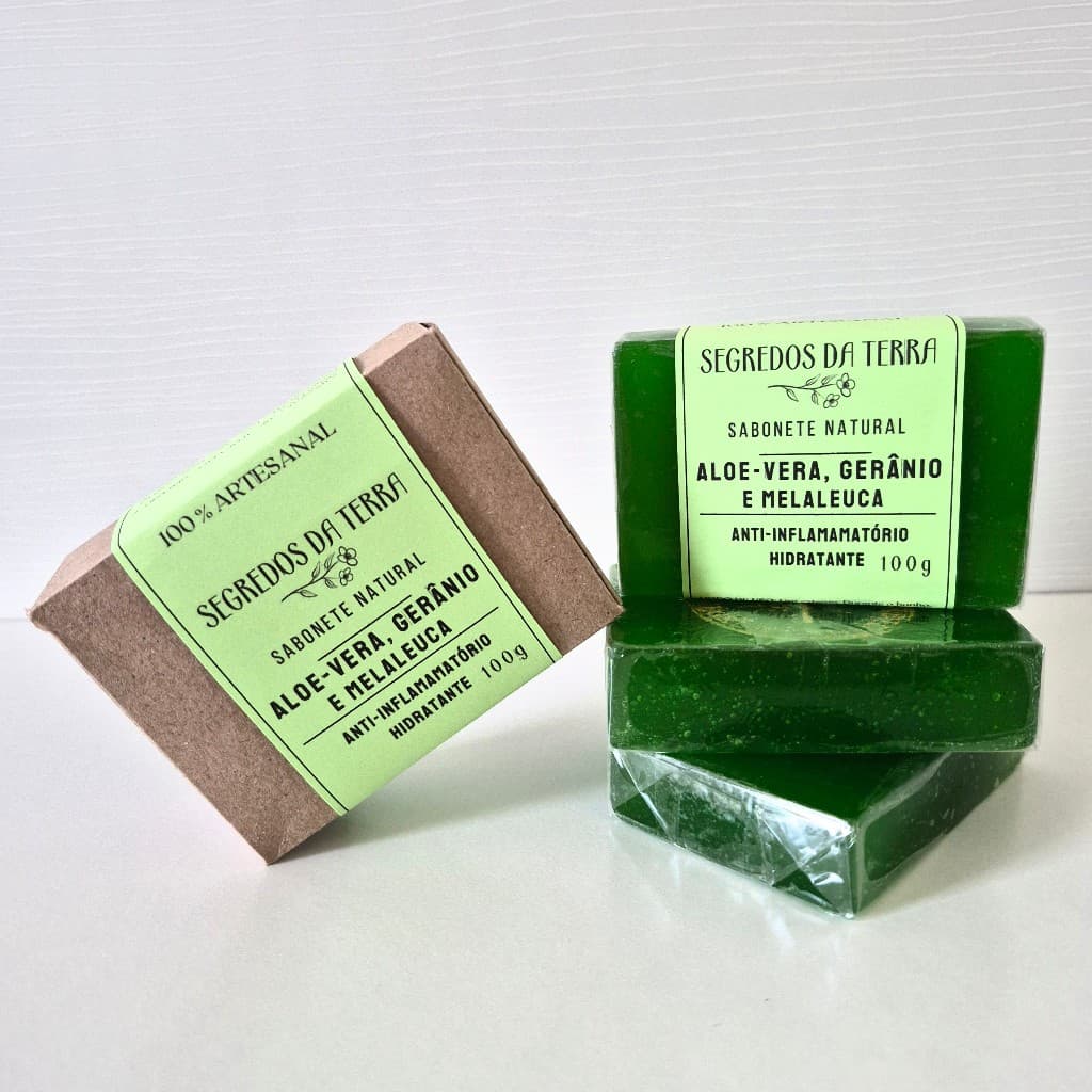 Sabonete de Aloe-Vera (Babosa) Gerânio, Melaleuca, Cabelos, Rosto, Corpo, Vegetal Artesanal