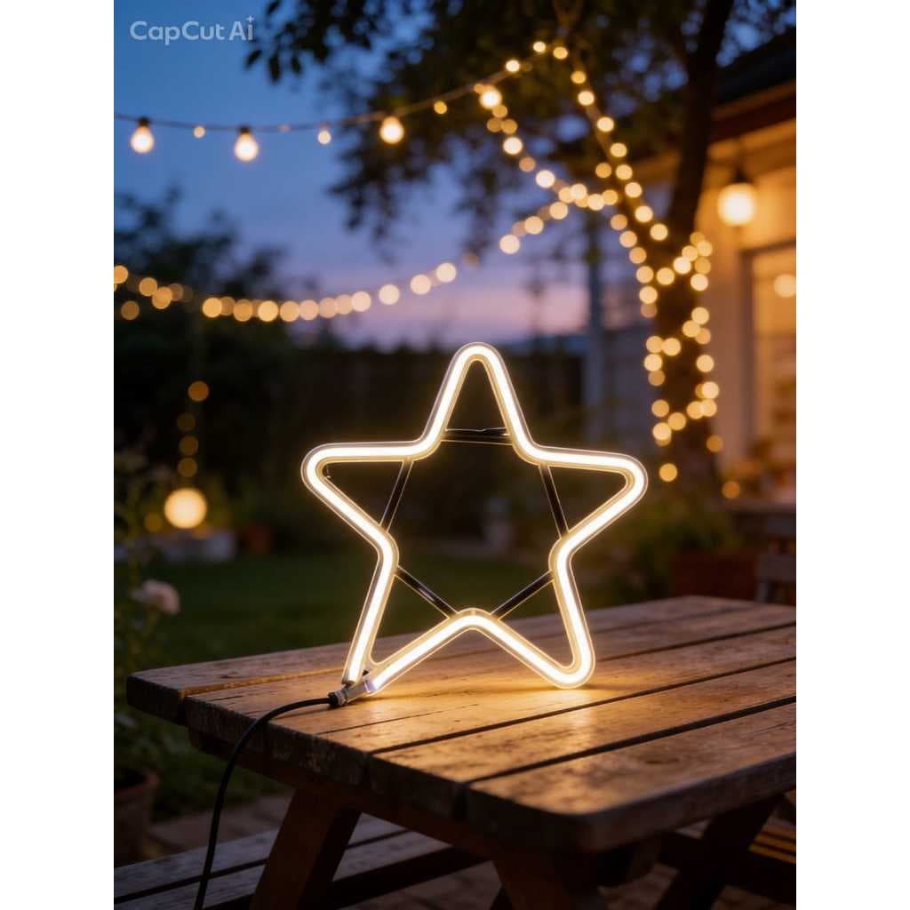 Estrela Neon Led Branco Frio Enfeite De Natal Pendente