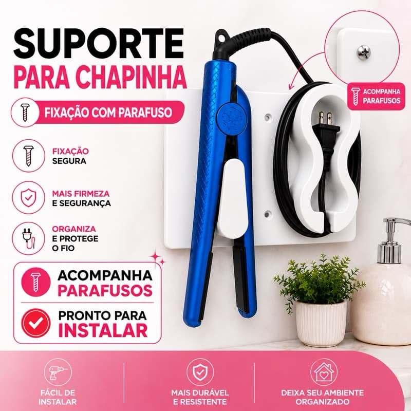 Suporte Organizador de Parede para Chapinha com Porta Fio+Parafusos para Instalação