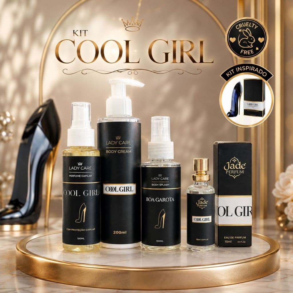 Kit Cool Girl Fragrância Feminina | Perfume 15ml, Body Splash, Body Cream e Perfume Capilar | Inspirado em Perfume Impor