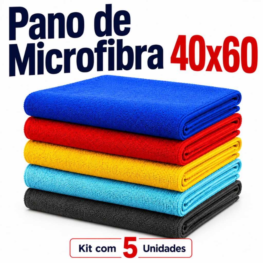 Kit 5 Panos de Microfibra Flanela Mágico 40x60 Alta Absorção Multiuso Limpeza Geral Sem Risco