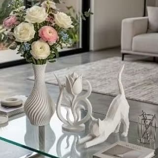 Kit 3 Estátuas Decoração Sala Escritório Vaso Espiral Gato Tulipa 15cm Impressão 3D PLA PETG Envio Rápido