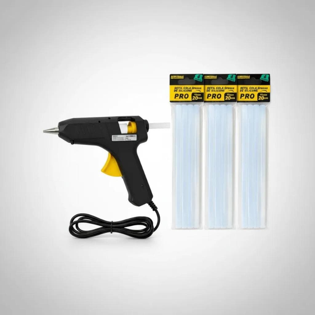 Pistola de Cola Quente 15W 127V 220V + 12 Refil Bastão Cola Quente 11mm 20 cm