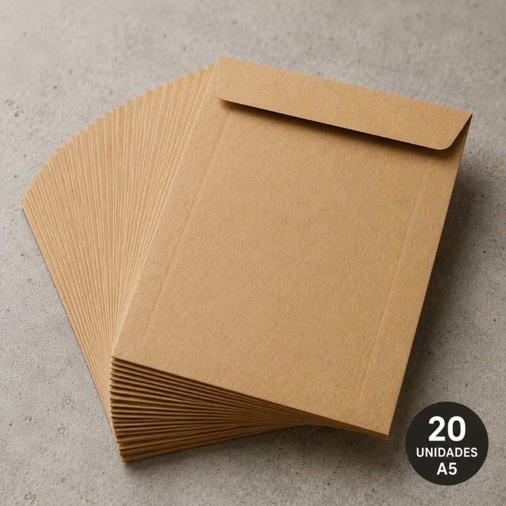 Envelope Kraft A5 176x250mm Papel Pardo 80g Kit 20 Unidades