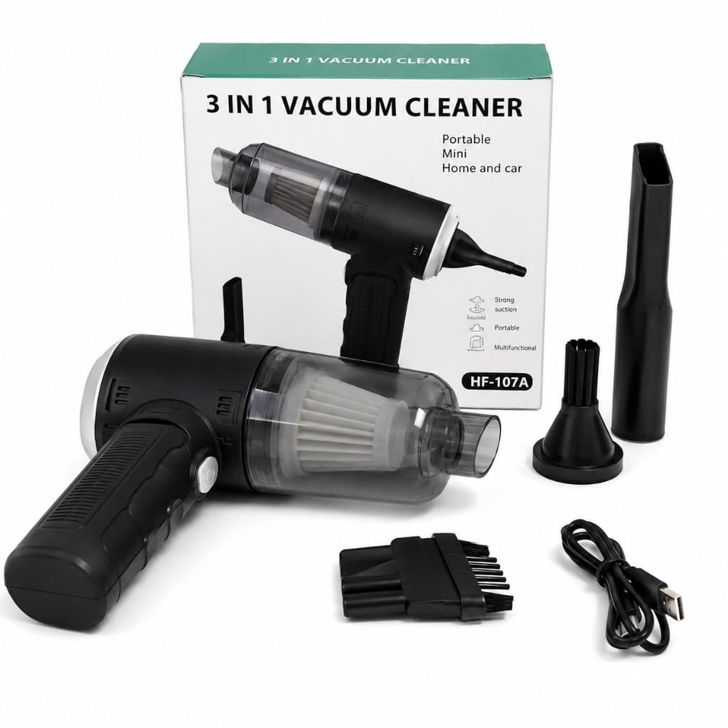 Mini Aspirador Portátil 3 em 1 Sem Fio Recarregável Carro Casa HF-107A