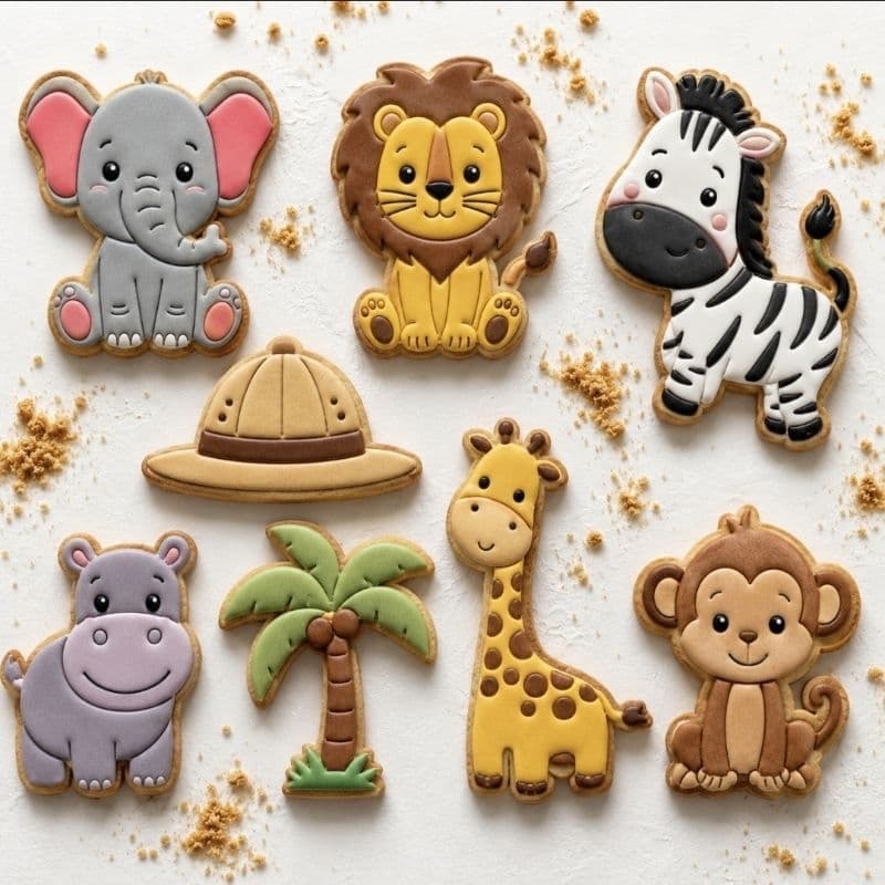 Kit Cortadores de Biscoito Tema Safari - Animais da Selva p Pasta Americana 6 centimetros 4 ou 8 unidades
