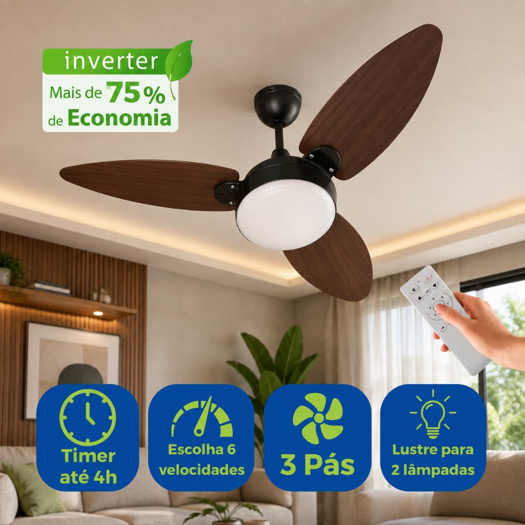 Ventilador Teto com Controle Remoto Dupla Face Funcão Timer Ventisol