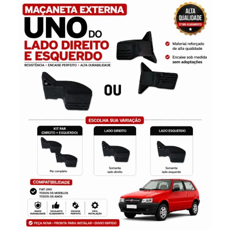 Maçaneta Externa Uno Quadrado 2 Portas 1994 a 2013 Direta Esquerda Ou o Kit (Par 2  Lados)