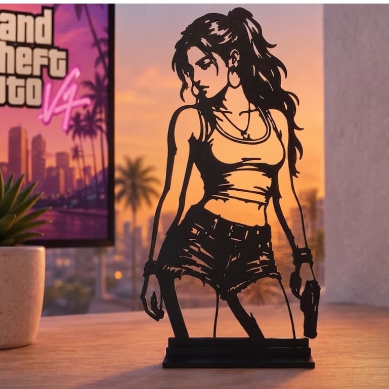 Enfeite de Mesa Silhueta GTA 6 Lucia Decoração Geek