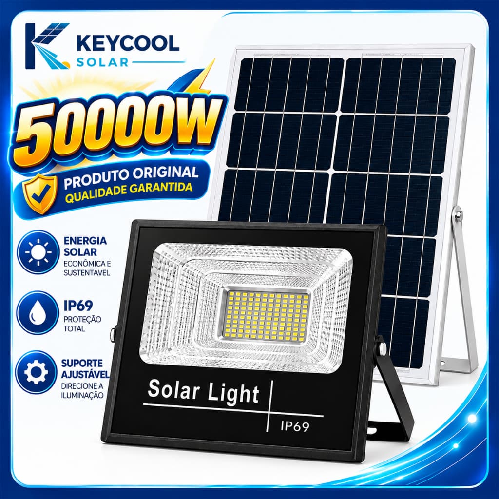 Keycool Holofote Refletor Solar LED IP69 com Painel Separado para Jardim Garagem Quintal Entrada Corredor Área Externa