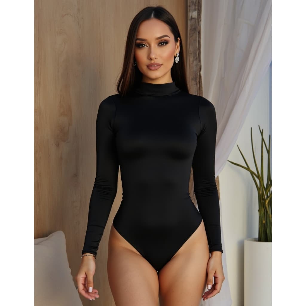 Body Feminino Manga Longa Gola Alta Cacharrel Segunda Pele Suplex Moda Feminina 2026