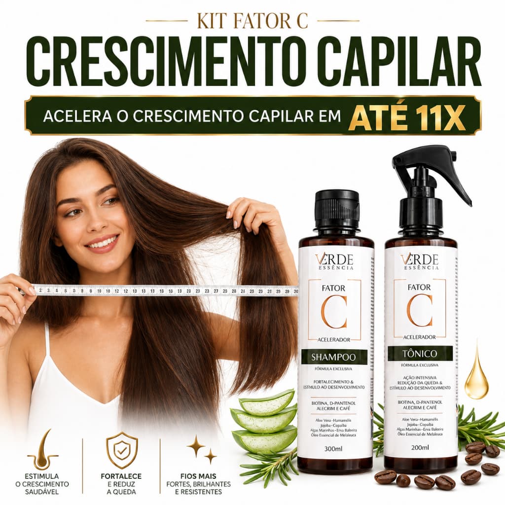 Kit Crescimento Capilar Acelerado Fator C Tônico + Shampoo Antiqueda Fortalecimento Dos Fios Biotina
