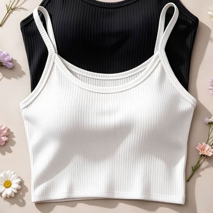 Top Cropped Feminino  Ribana Canelada com Bojo, Alças finas, Básico de alta Qualidade Moda Tendência