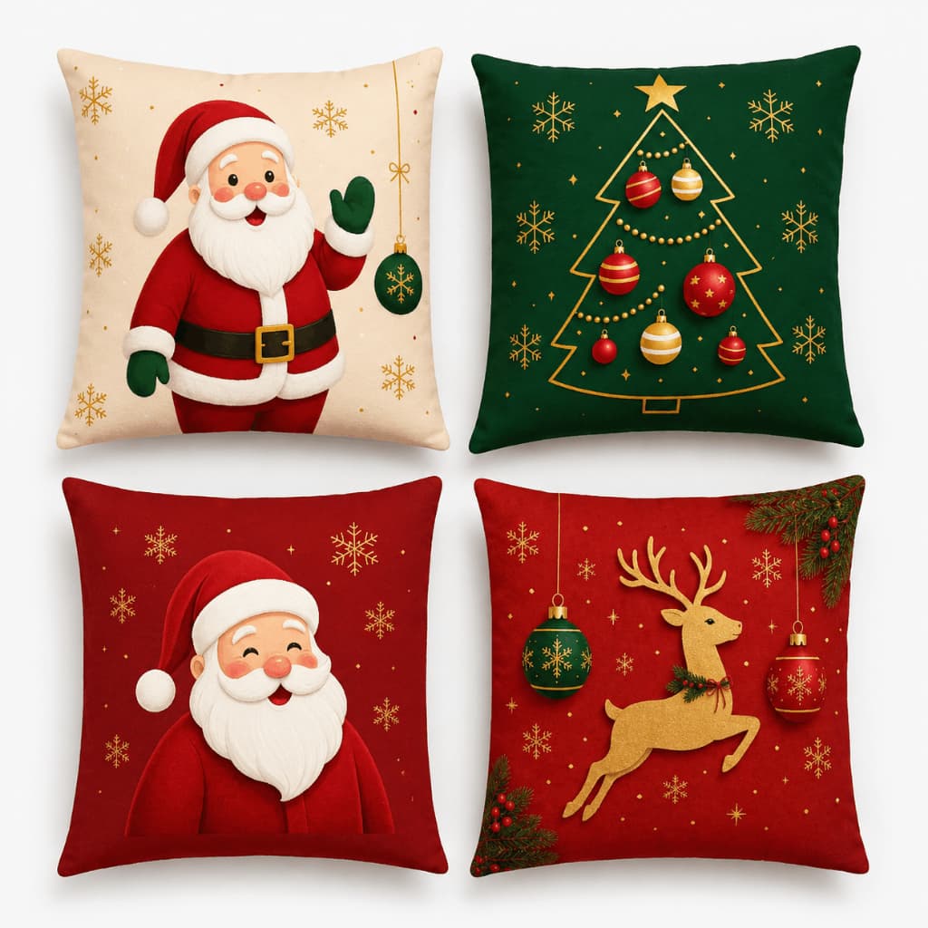 Capas De Almofadas Natalinas Kit 4 tamanho 40x40 Papai Noel Rena Decoração Natal Sala estampa digital