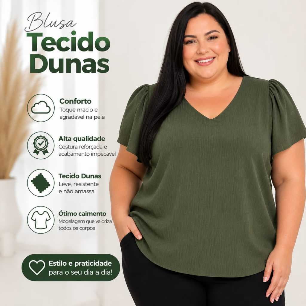 Blusa Feminina Grande, Blusa Feminina EXG-G1, Blusa Tecido Dunas Cor Verde, Blusinha de Qualidade, Otimo Caimento