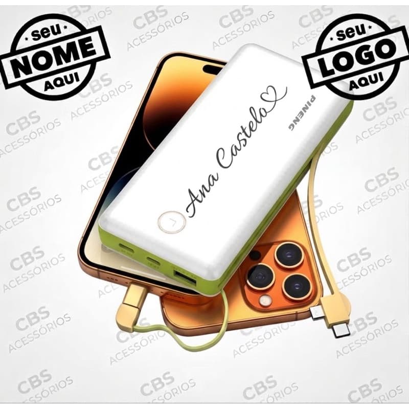 Power Bank Pineng PN-959 20000 mAh Personalizado Laser Nome Logo Símbolo