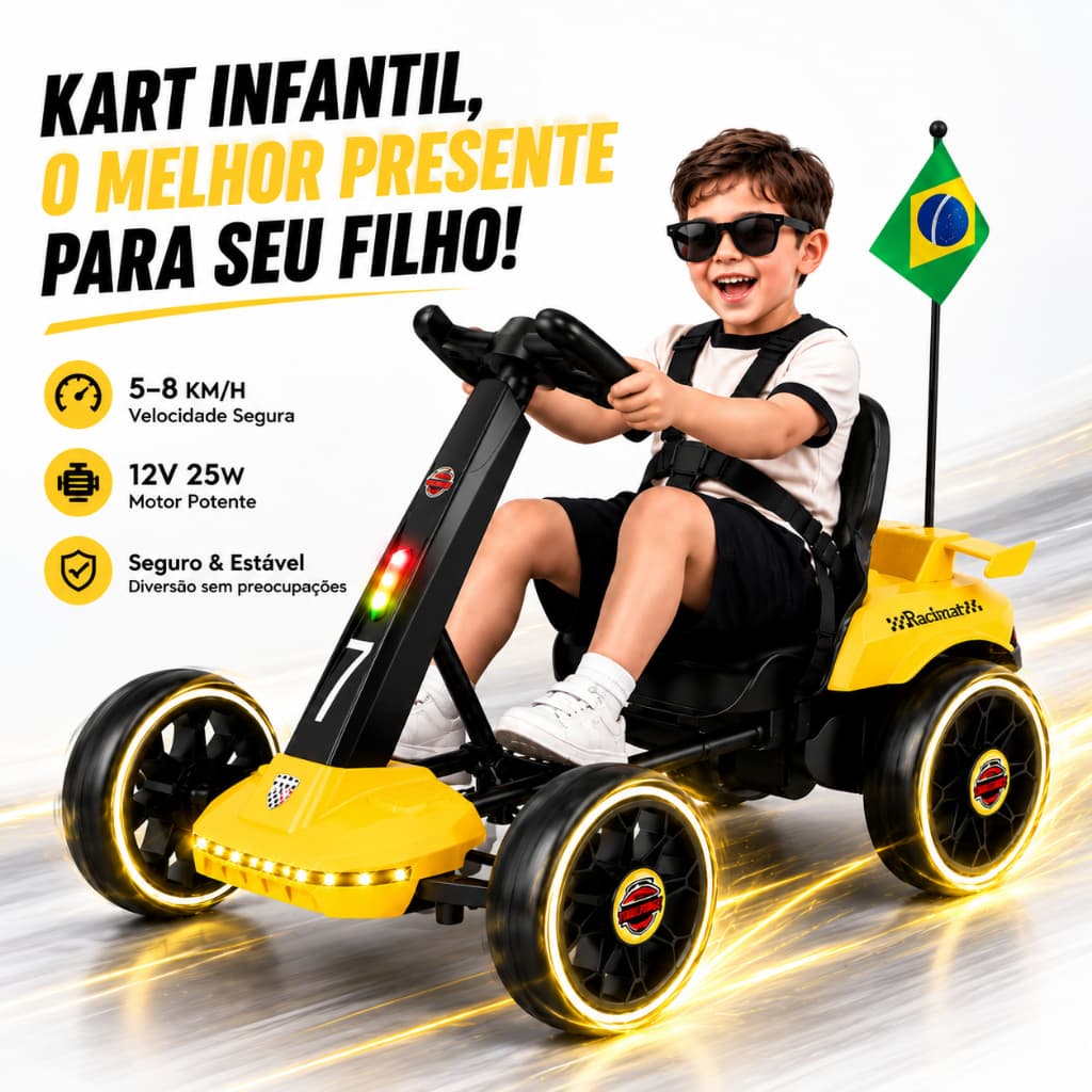 Mini Carro Elétrico Infantil Kart Trailforge-M1 100W Brinquedos Infantis Com Luzes Som Controle Remoto