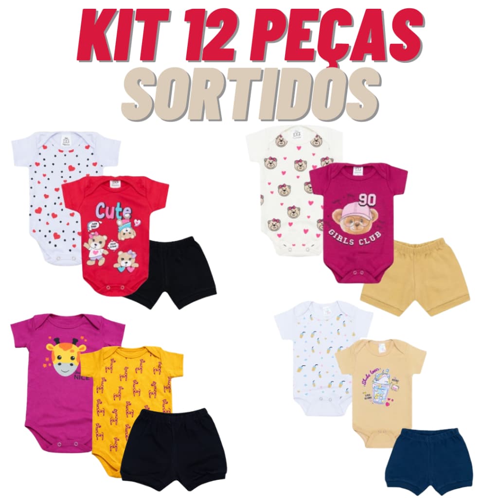 Kit 12 Peças body Bebê Menina Roupinha de Bebê Menino Conjuntinho Verão