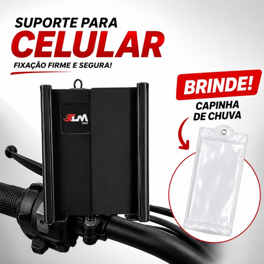 SUPORTE CELULAR MOTO AÇO REFORÇADO UNIVERSAL + BRINDE CAPINHA DE CHUVA PARA CELULAR
