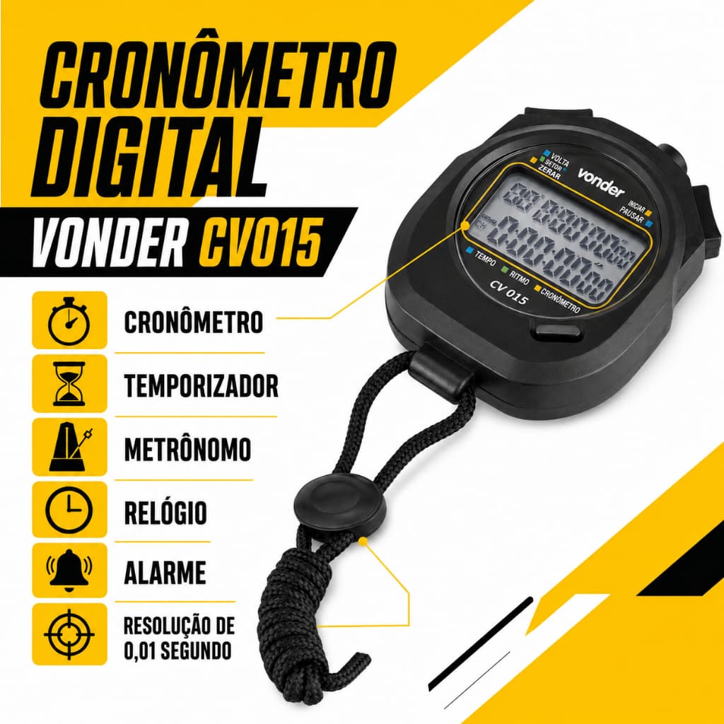Cronômetro Digital Temporizador Metrônomo Relógio Alarme VONDER