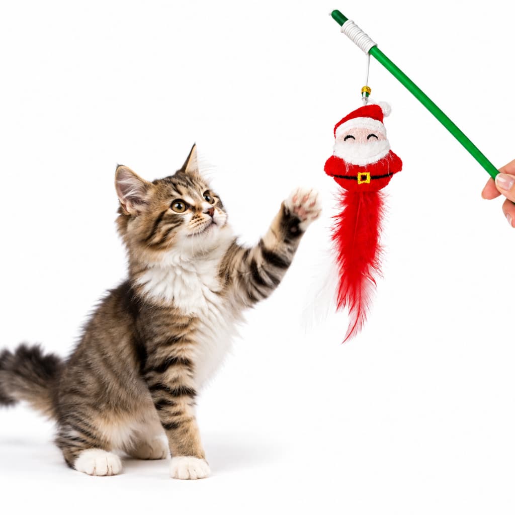 Varinha para Gatos Natalina com Brinquedo Pendente e Cordão Elástico – Modelo Sortido