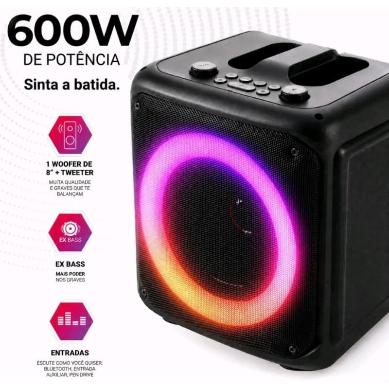 Caixa de som potente amplificada com microfone 600w completa Bluetooth Rádio Pendrive recarregável
