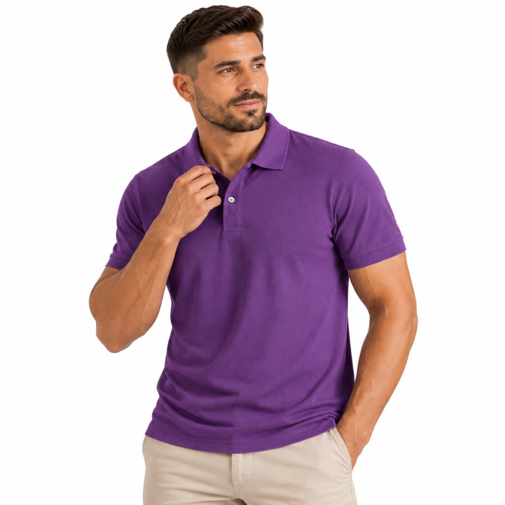 Camisa Polo Lisa Estilo B谩sico Em Piquet Cor Roxo A莽ai