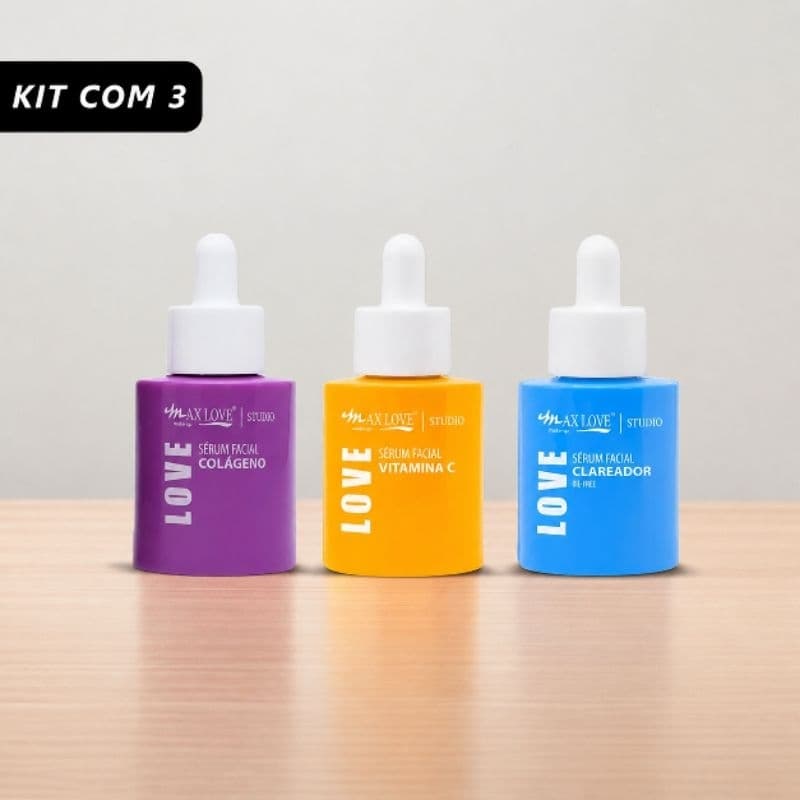 kit com 3 Sérum Facial Vitamina C Colágeno  Clareador Max Love Cuidados com a Pele Rosto