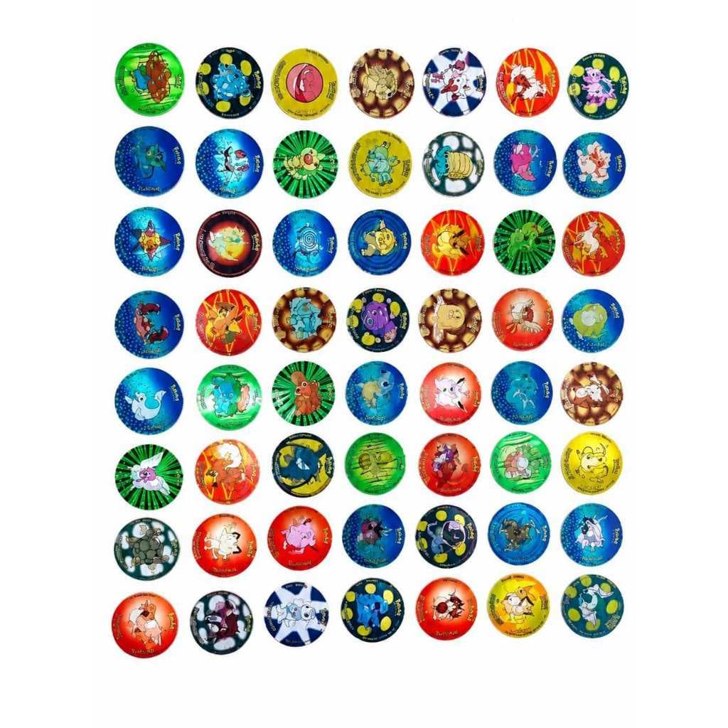 Kit 56 Tazos 3D Holográficos Pokémon Colecionáveis Brilhantes