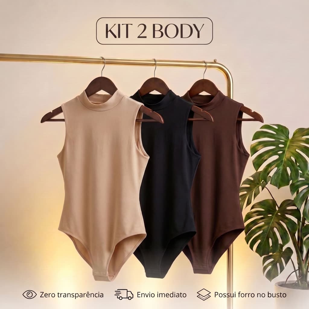 Kit 2 Body Feminino Gola O Sem Transparência Suplex Microfibra Elegante Forrado Blusa Feminina Tendência P M G GG