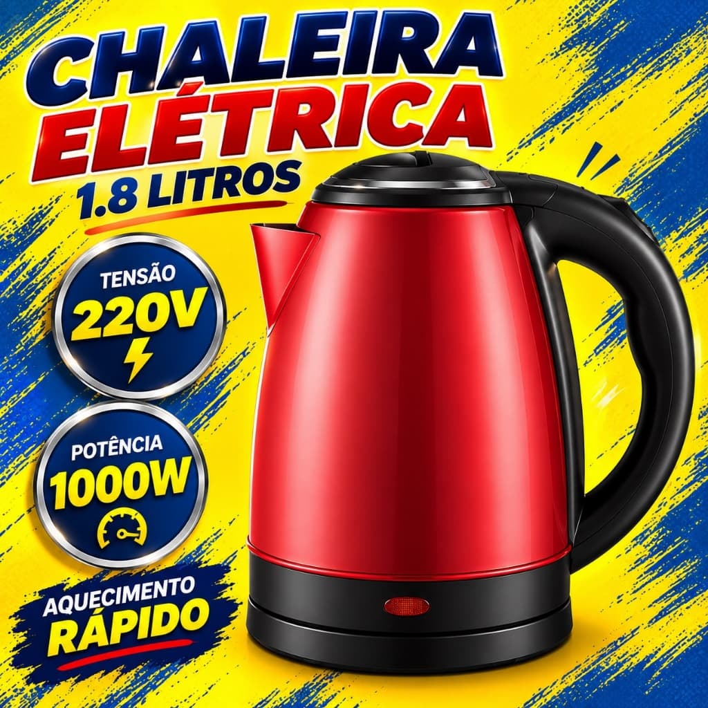 Chaleira Inox Vermelha Capacidade 1.8 Litros Rápido Aquecimento Voltagem 220v Design Moderno
