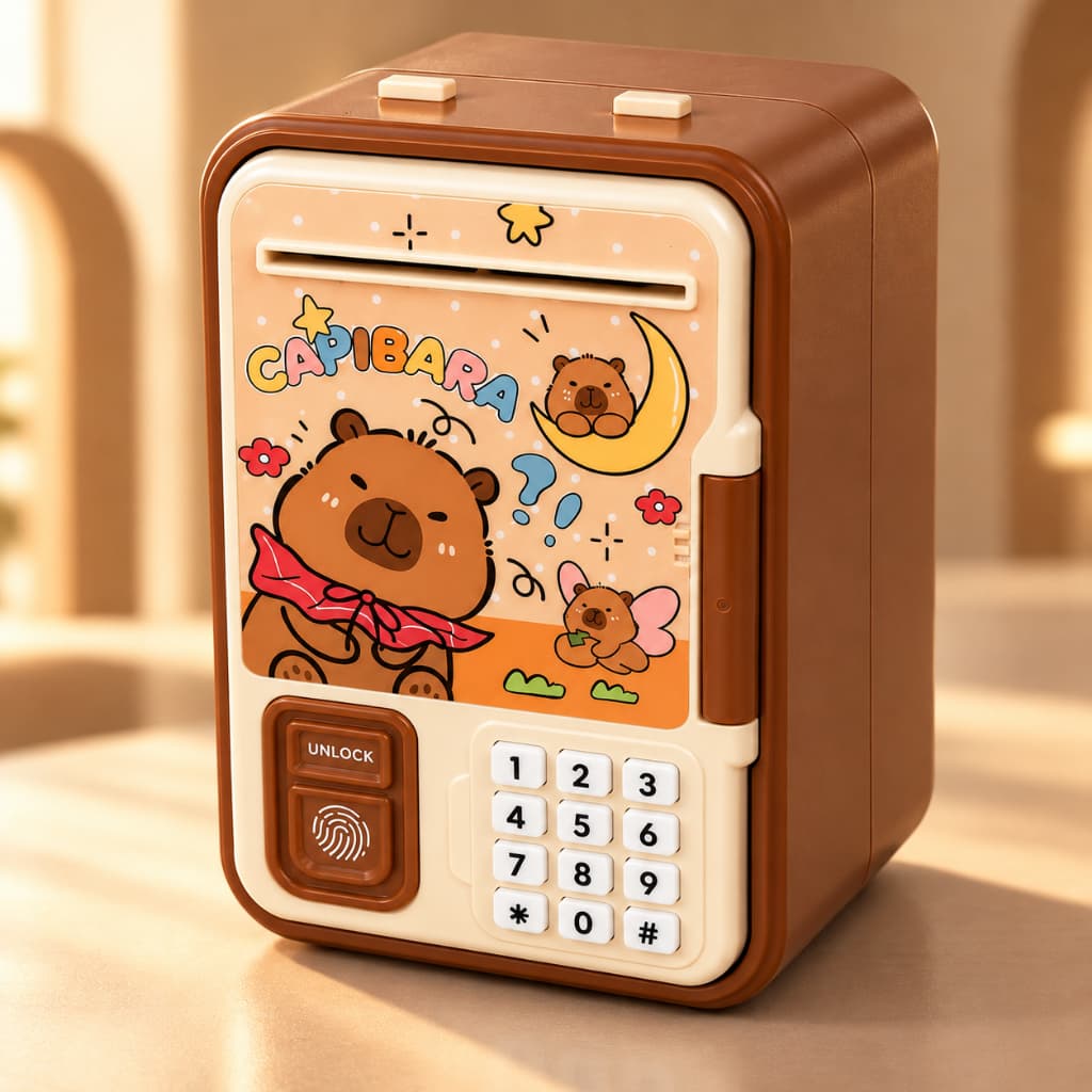 Cofrinho Eletrônico Infantil Menina Menino Capivara  Senha Digital Para Moedas Notas Cofre Dinheiro Educativo Economizar