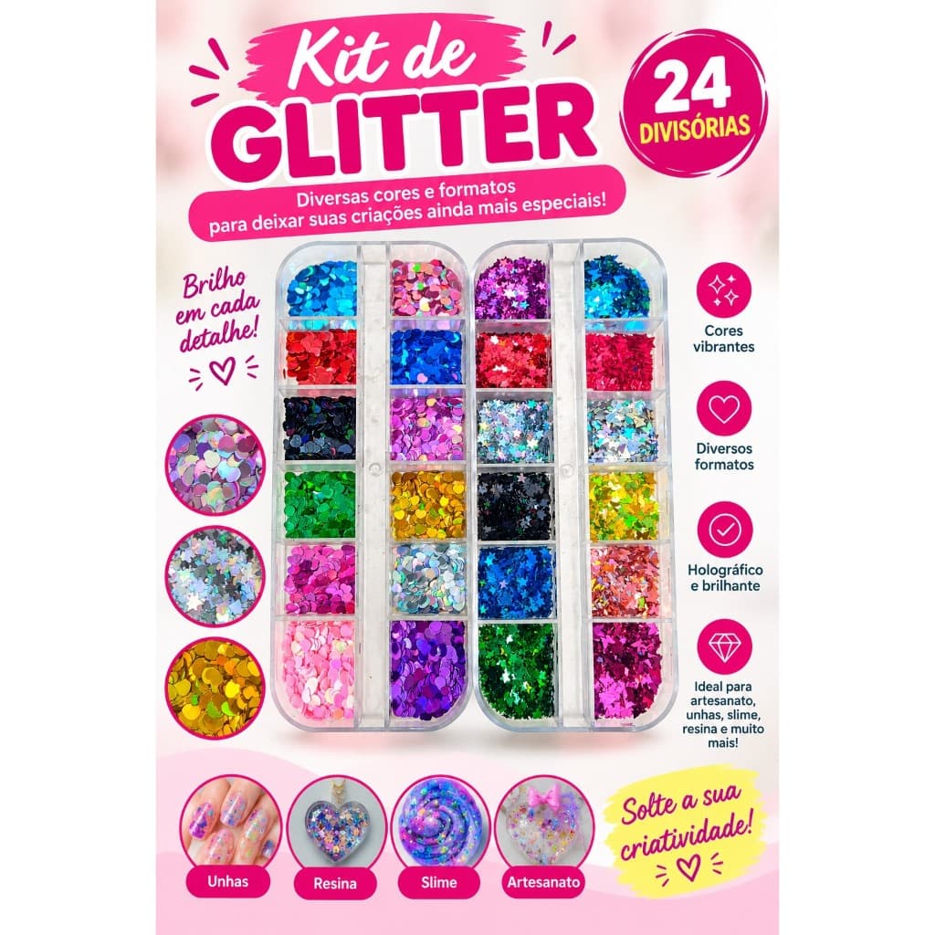 Kit Glitter Paleta mini Estrelas e mini Borboletas Mini Corações Holográficas - Resina Epoxi-Unha- Artesanatos