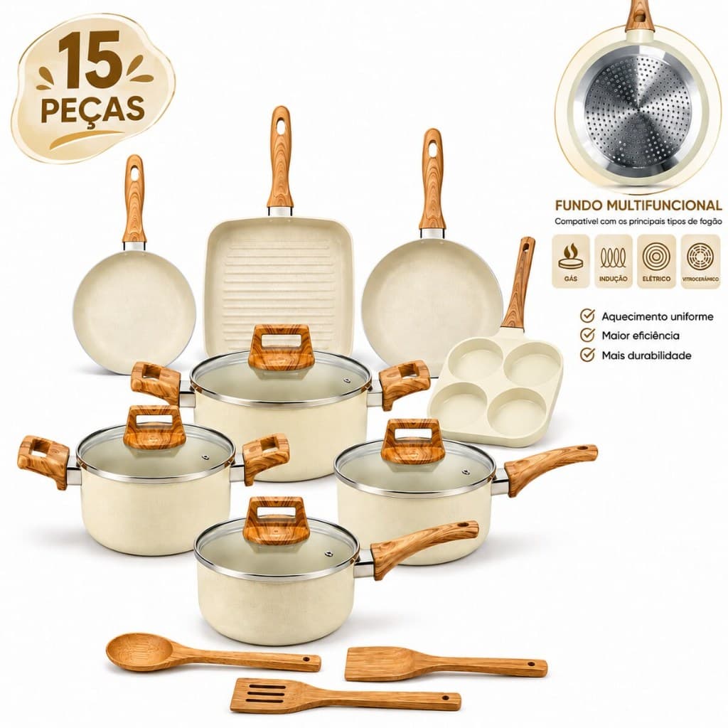 Jogo de Panela Antiaderente 15 peças Conjunto de panelas 2.3MM