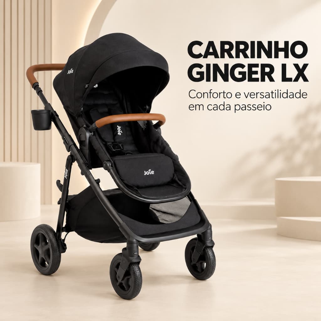 Carrinho Ginger Black Joie, Bebê Conforto e Base Isofix