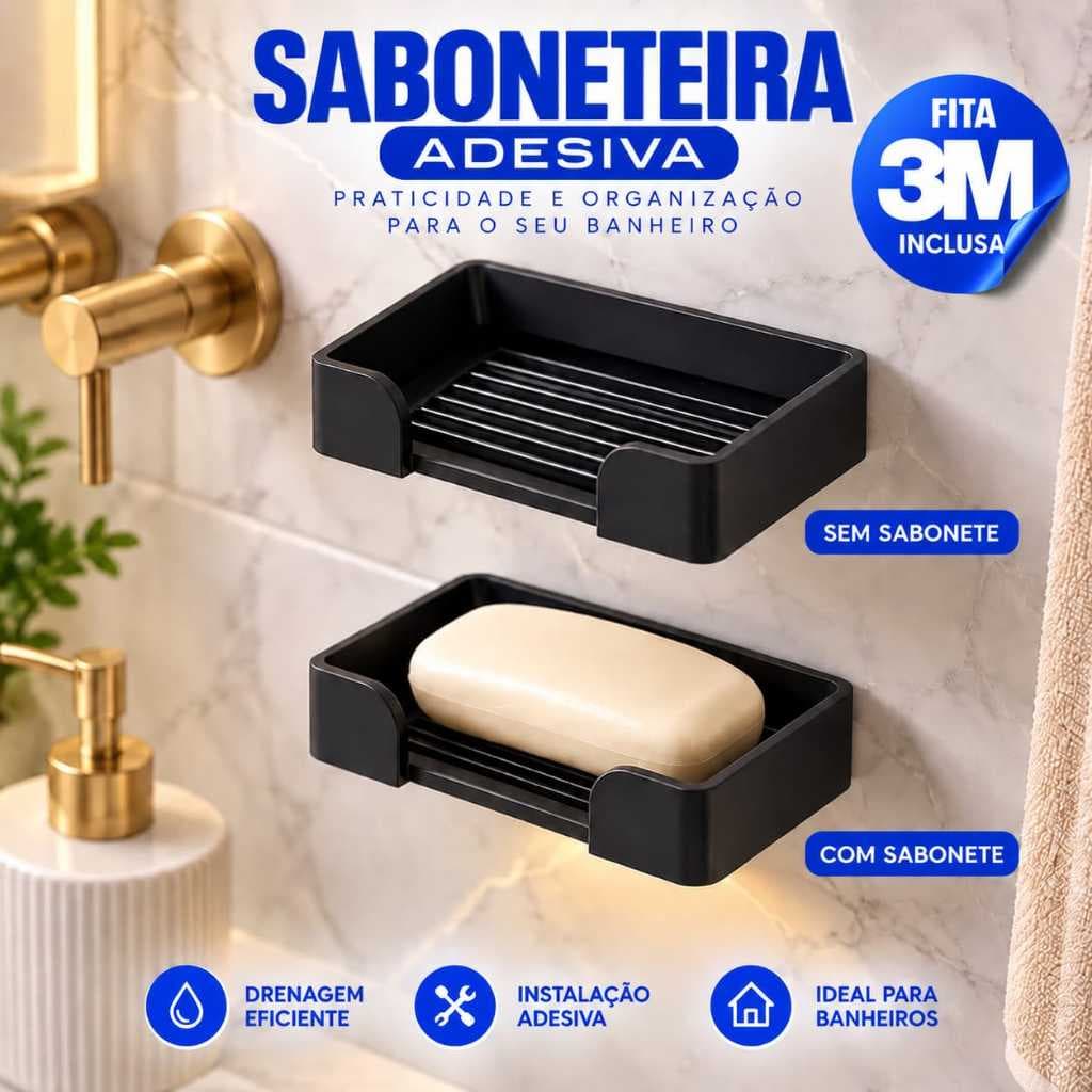 Suporte Saboneteira Fita Dupla Face Parede Banheiro Sabão Cozinha Drenagem | Gancho | Escova | Fio Dental | Box | Lavabo