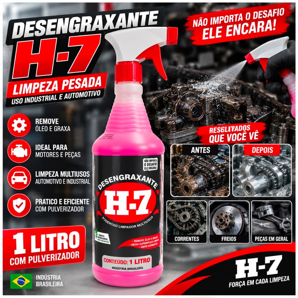 Desengraxante H7 1 Litro Limpeza Pesada Automotiva Motor Peças Com Pulverizador