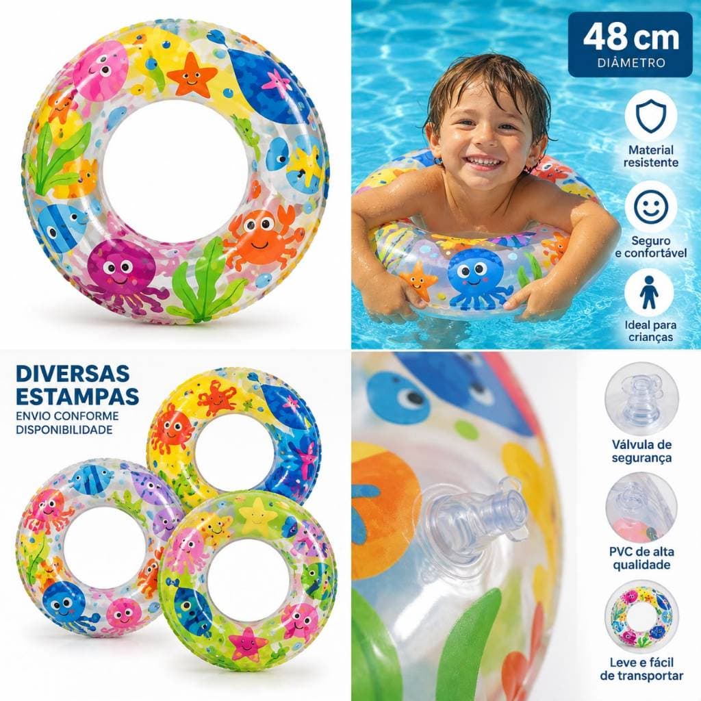 KIT Conjunto Boia Cintura Estampas Verão Qualidade 48cm Inflavel Envio Imediato
