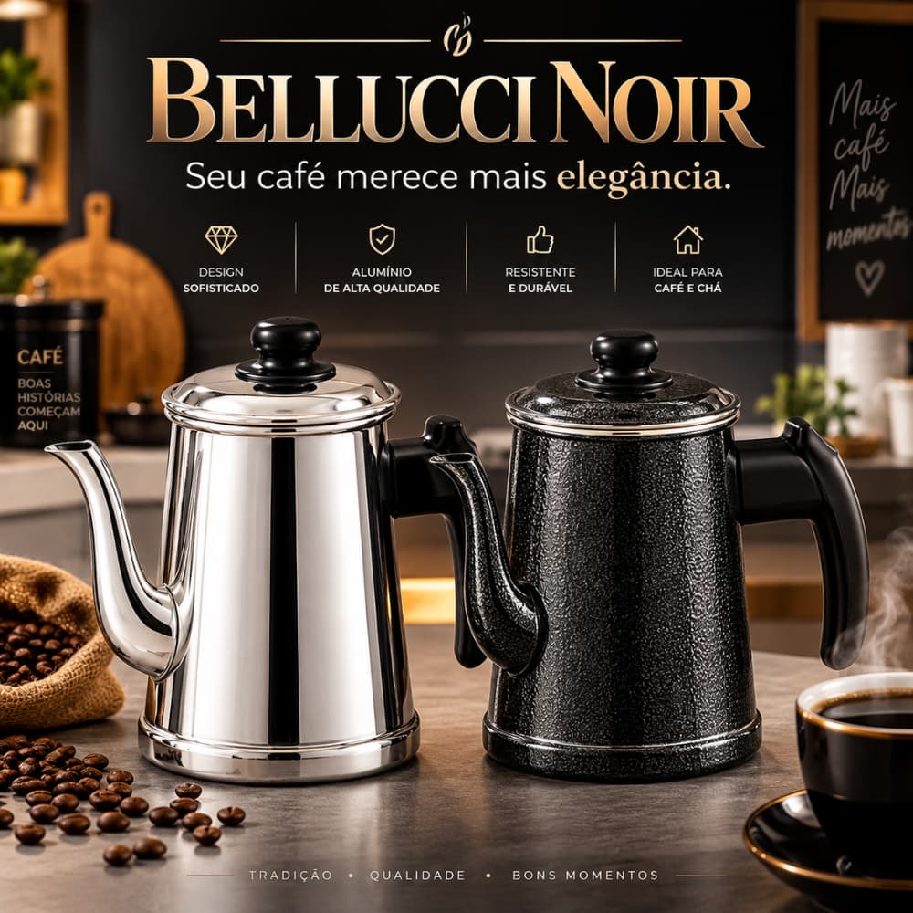 Bule de Café nº 10 Alumínio Polido com Tampa Resistente Bellucci Noir para Café e Chá