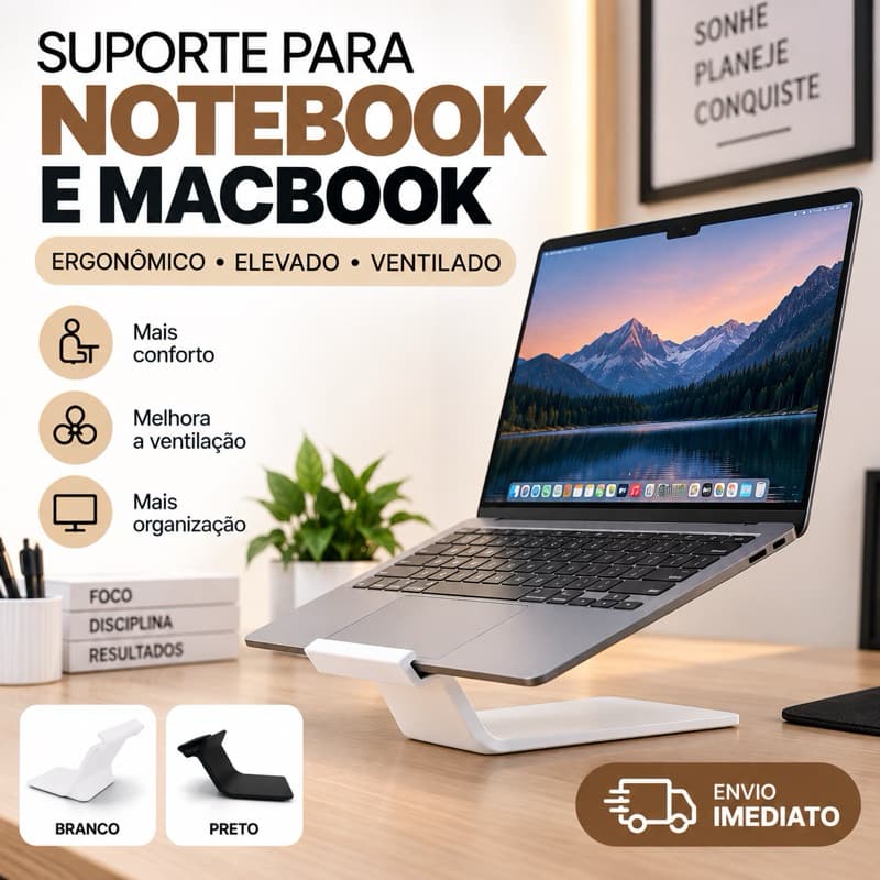 Suporte para Notebook Ergonômico Elevado Ventilado – Base para Laptop e MacBook