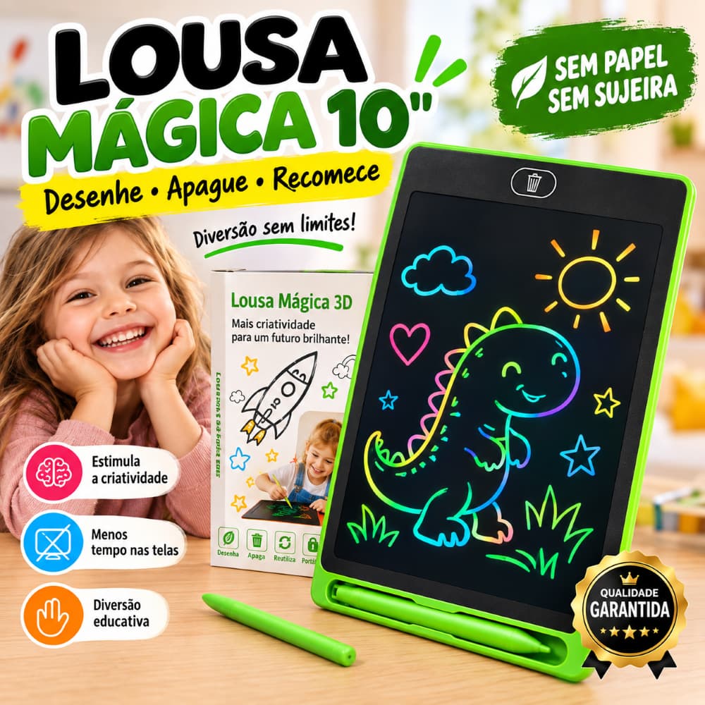 Tablet de Escrita LCD 10 Polegadas Lousa Mágica Infantil para Desenhar e Escrever com Caneta +4 Anos